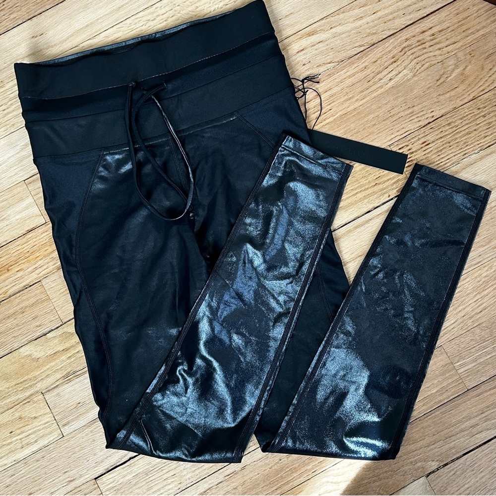 NWT carbon38‎ shine black tie waist high rise 7/8 leggings 25” small women’s
